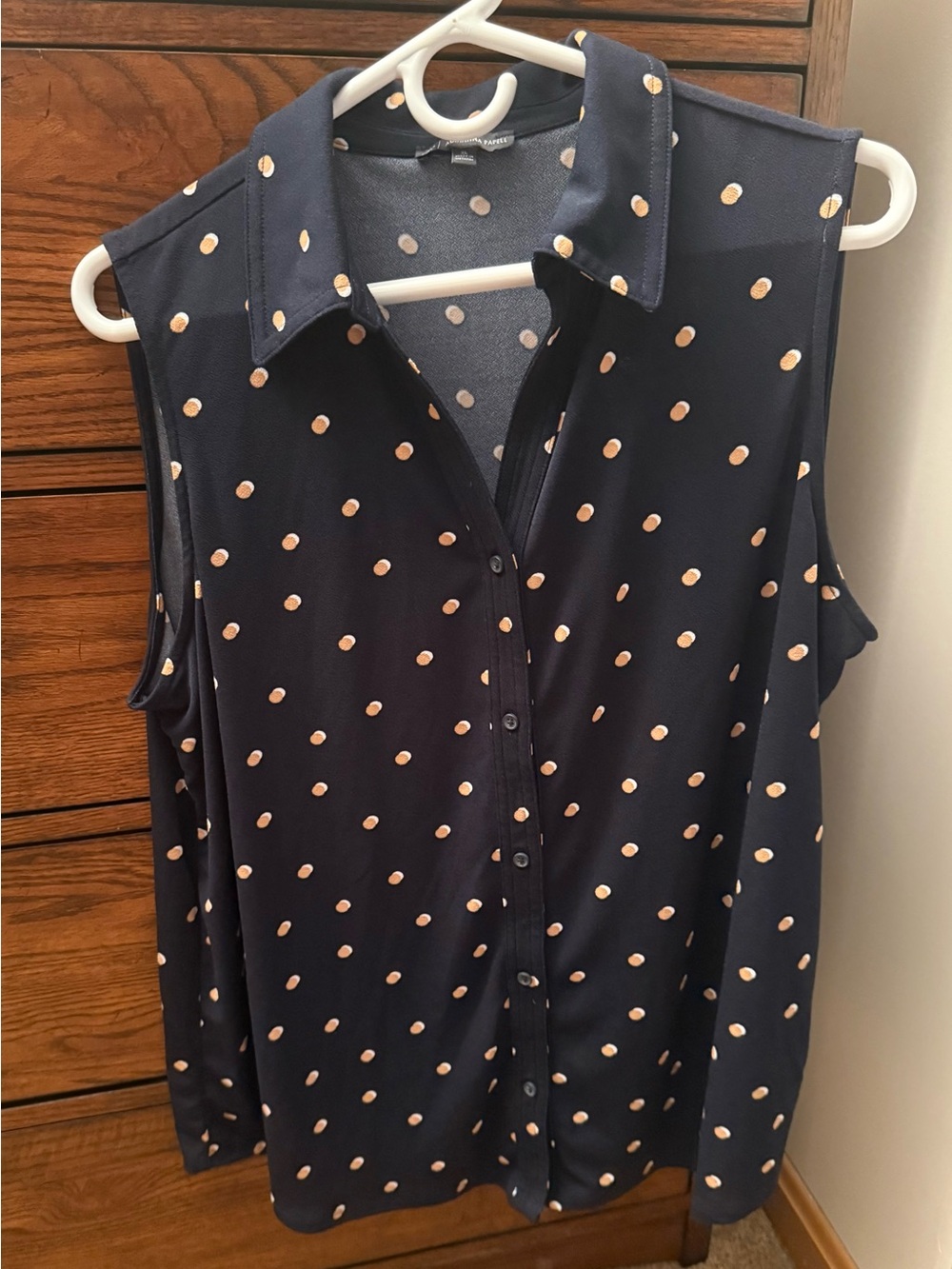 Adrianna Papell Navy Sleeveless Polka Dot Button-Front Shirt Women’s XL